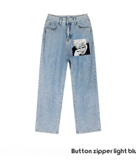 JUJUTSU KAISEN Gojo Yuji Megumi Sukuna Anime Daily Trousers Loose Spring and Autumn Wide Leg Pants Casual Jeans