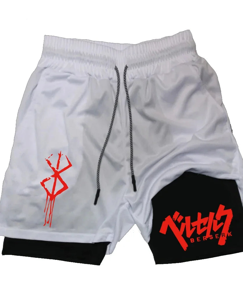 Men's Double Layer 2-in-1 Shorts Summer Compression Letter Print Shorts Running QuickDry Leggings Jogging Gym Fitness Sportswear