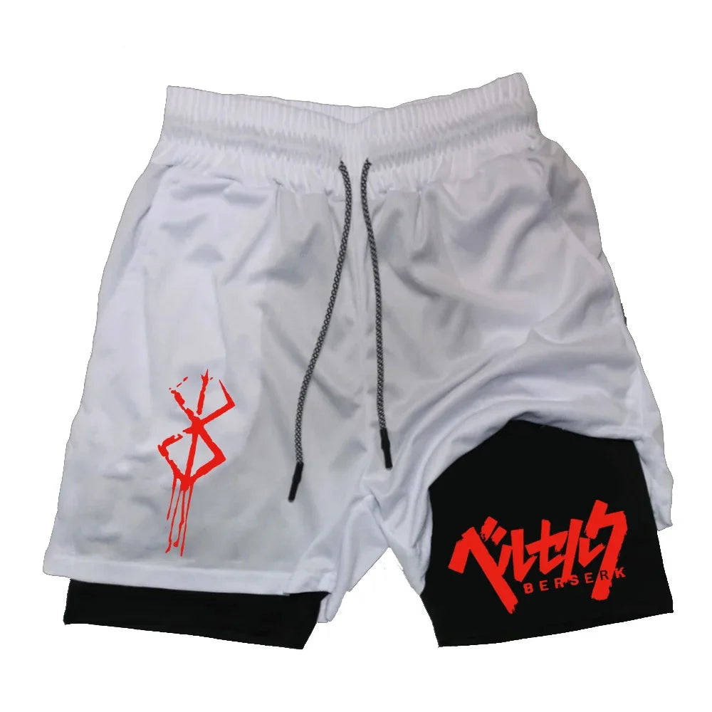 Men's Double Layer 2-in-1 Shorts Summer Compression Letter Print Shorts Running QuickDry Leggings Jogging Gym Fitness Sportswear