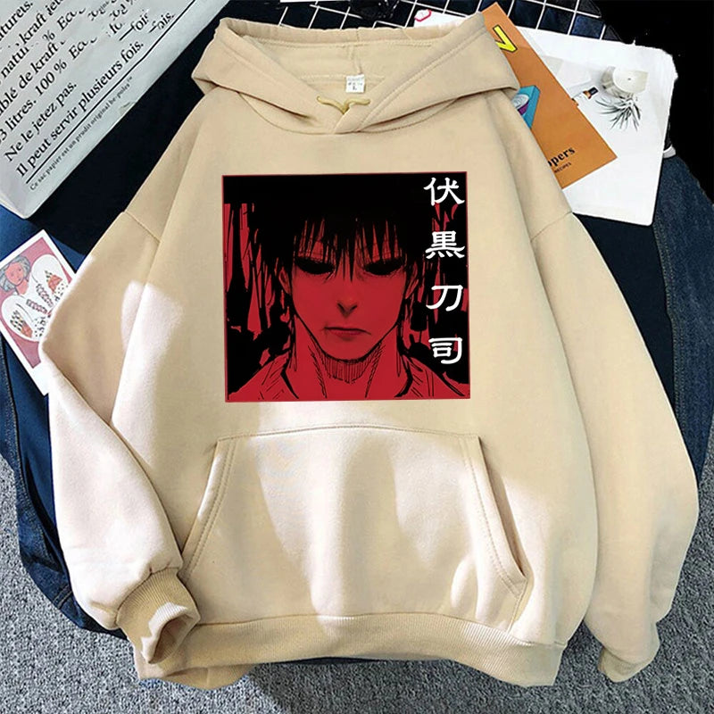 Fashion Unisex Hoodies Anime Fushiguro Toji Printed Hooded Seatshirts Streetwear Casual Pullover Tops