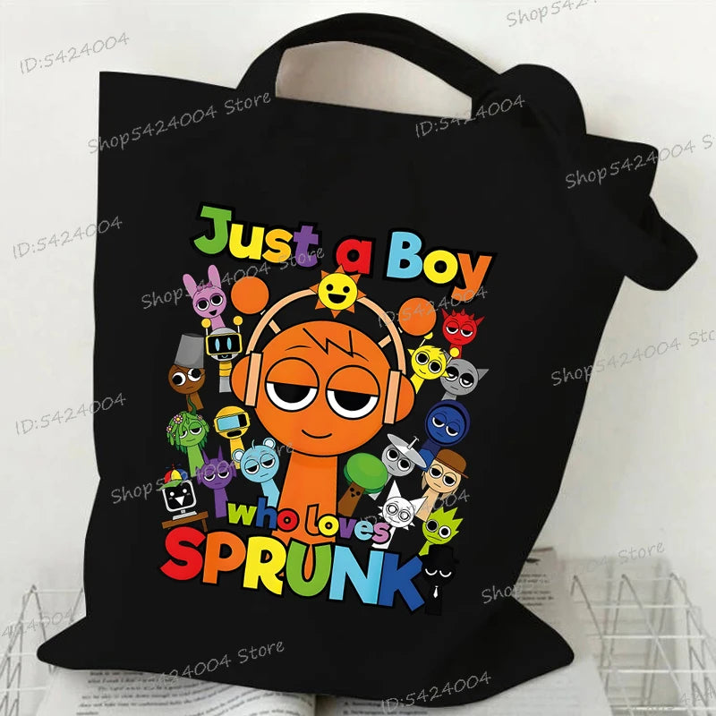 Anime Sprunki Incredibox Game Handbags Women Men Large Capacity No Zipper Canvas Tote Bag Sprunki Figure Shoulder Bag