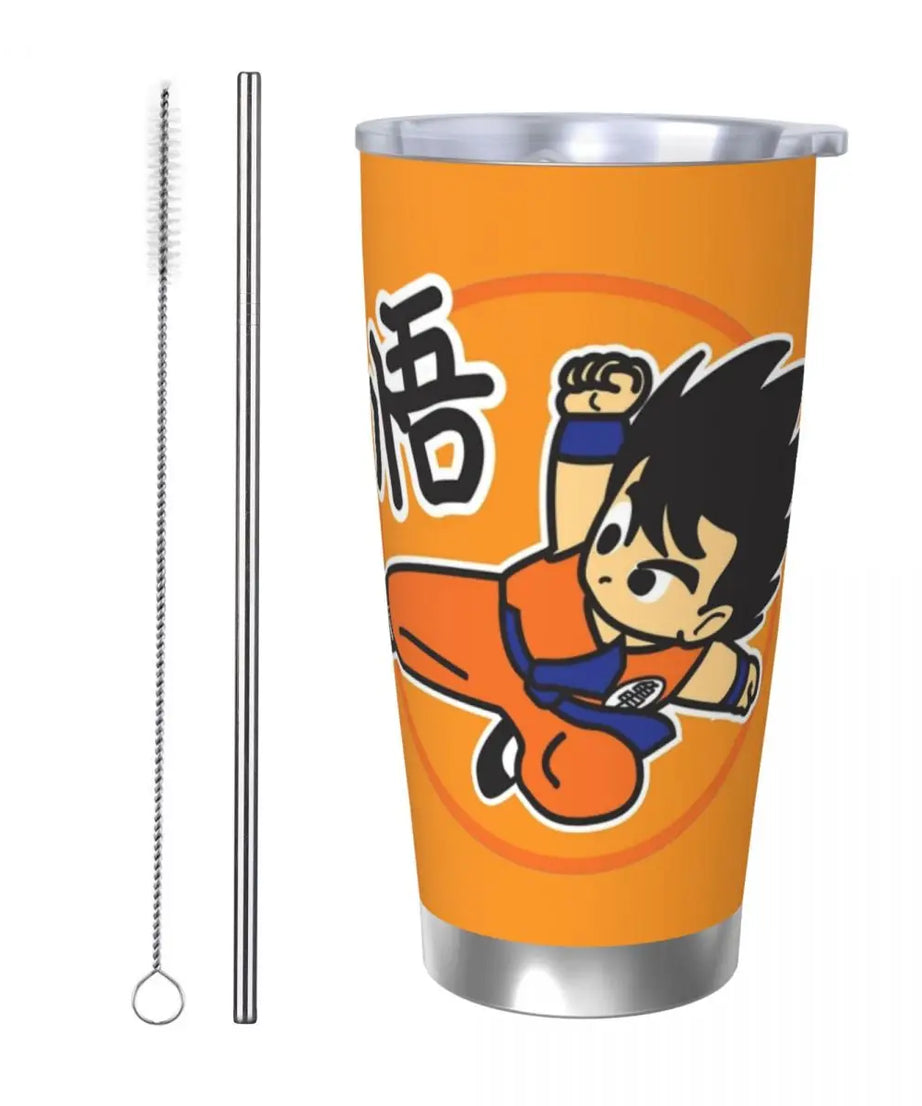 Son Goku & Vegeta DBZ Stainless Steel Tumbler – Double Wall Hot & Cold Cup with Straw