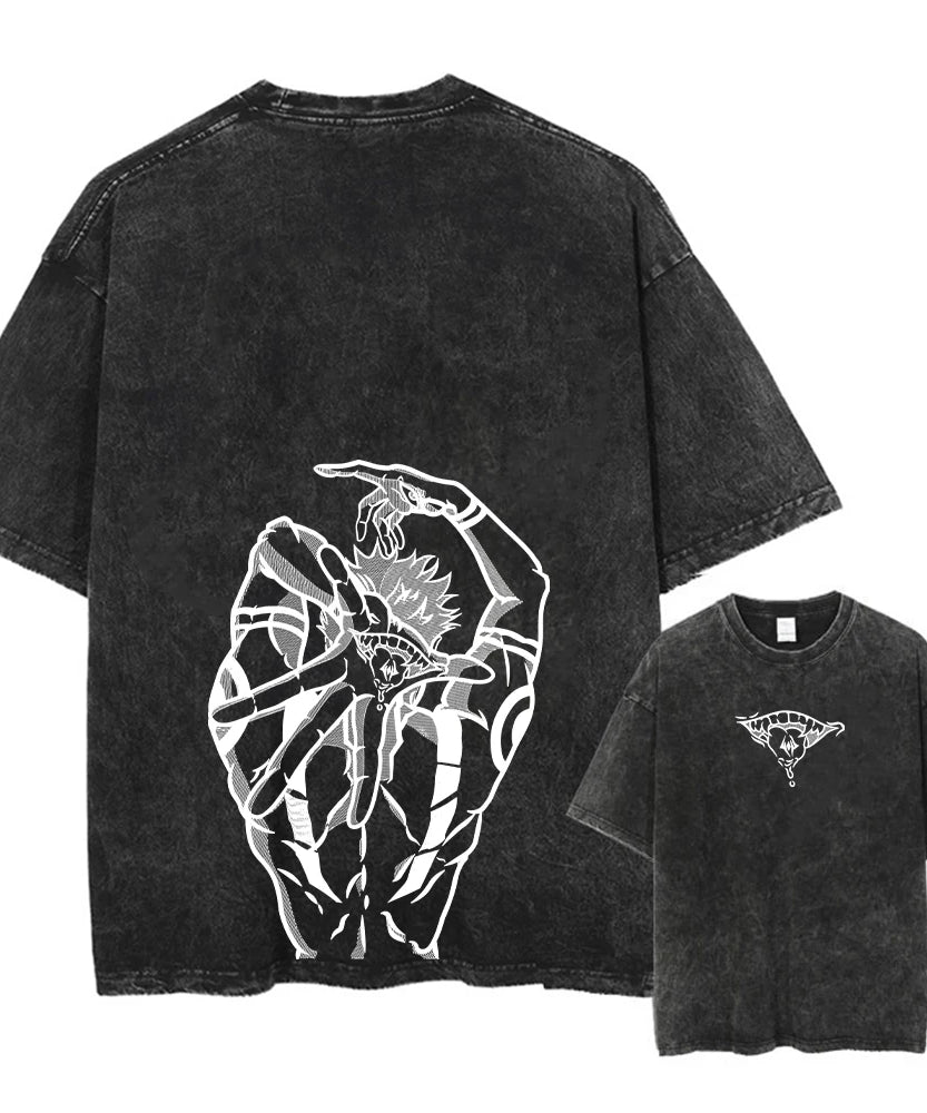 Summer Washed T Shirt Anime Graphic Print Streetwear Vintage Oversized T-Shirt Men Fashion Cotton Top Tee Black Tshirt