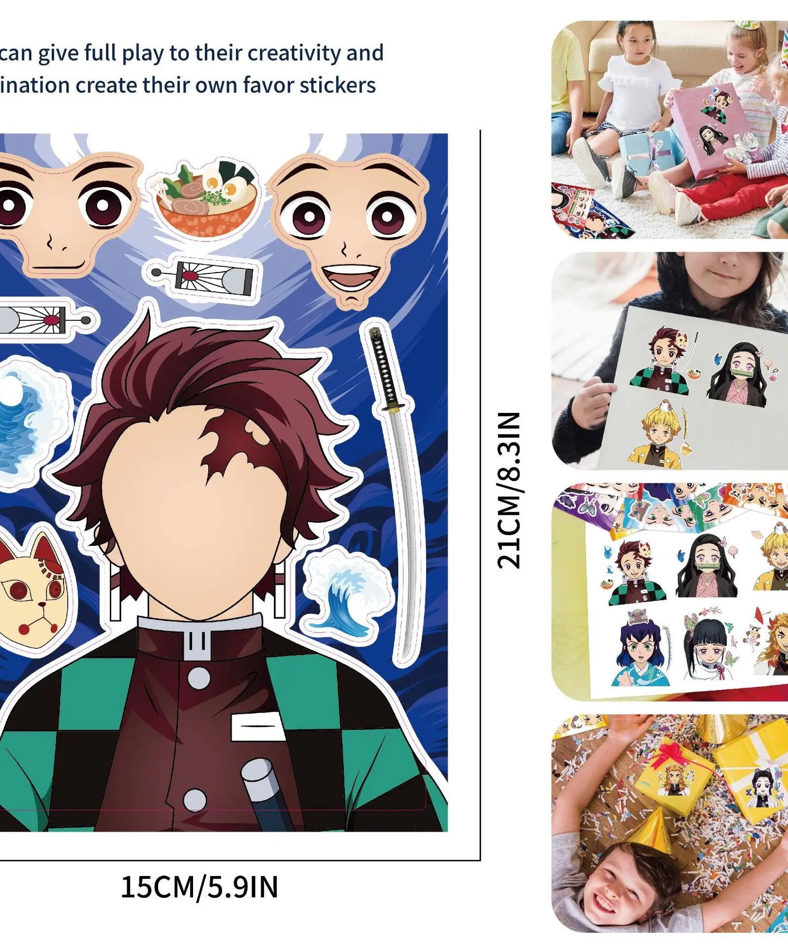 8/16Sheets Demon Slayer Anime Puzzle Sticker DIY Phone Laptop Luggage Skateboard Graffiti Decals Fun for Gift