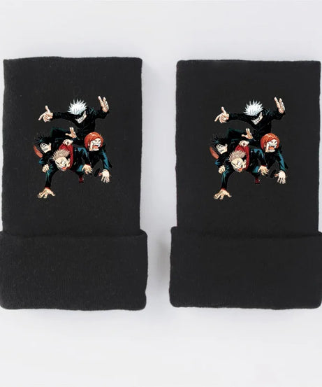 New Style Anime Jujutsu Kaisen Itadori Yuji Fushiguro Megumi Gojo Satoru Warm and Fleece Half Finger Gloves for Men and Women