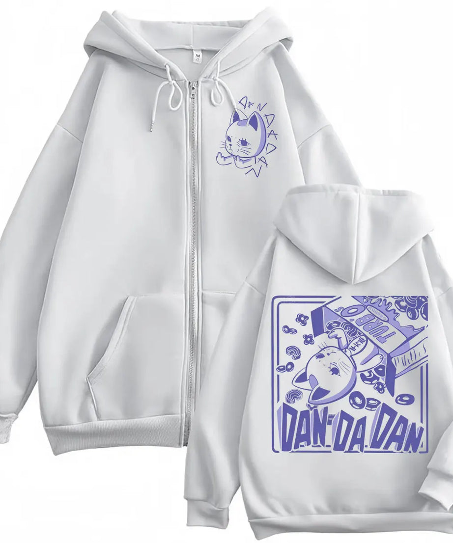 Anime Dandadan Turbo Granny Double Sided Print Zipper Hoodie Manga Style Zip Up Sweatshirts Men Women Casual Pullovers