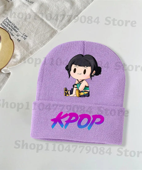Kpop Demon Hunters Kawaii Knitted Hat for Girls Anime Cute Knit Hats Children Autumn Winter Windproof Warm Hats Gifts