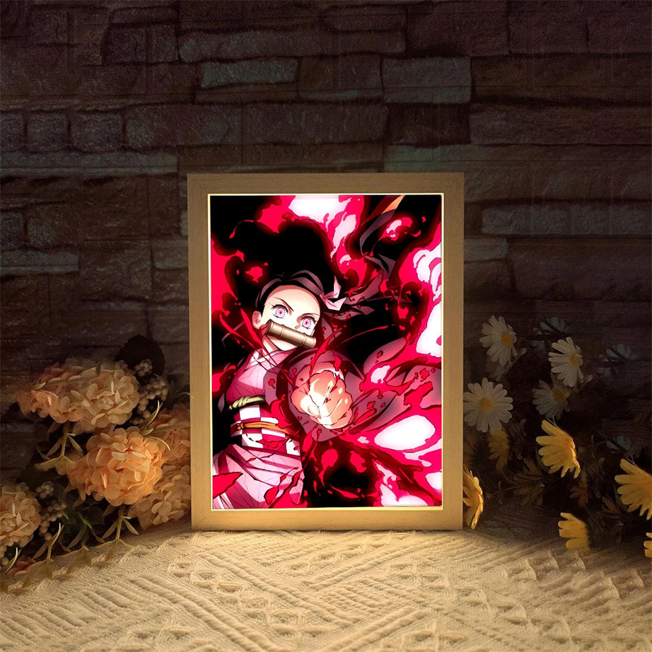 Anime Light Painting Picture Frame Kimetsu No Yaiba Nezuko Kamado Akaza Kochou Shinobu Iguro Obanai