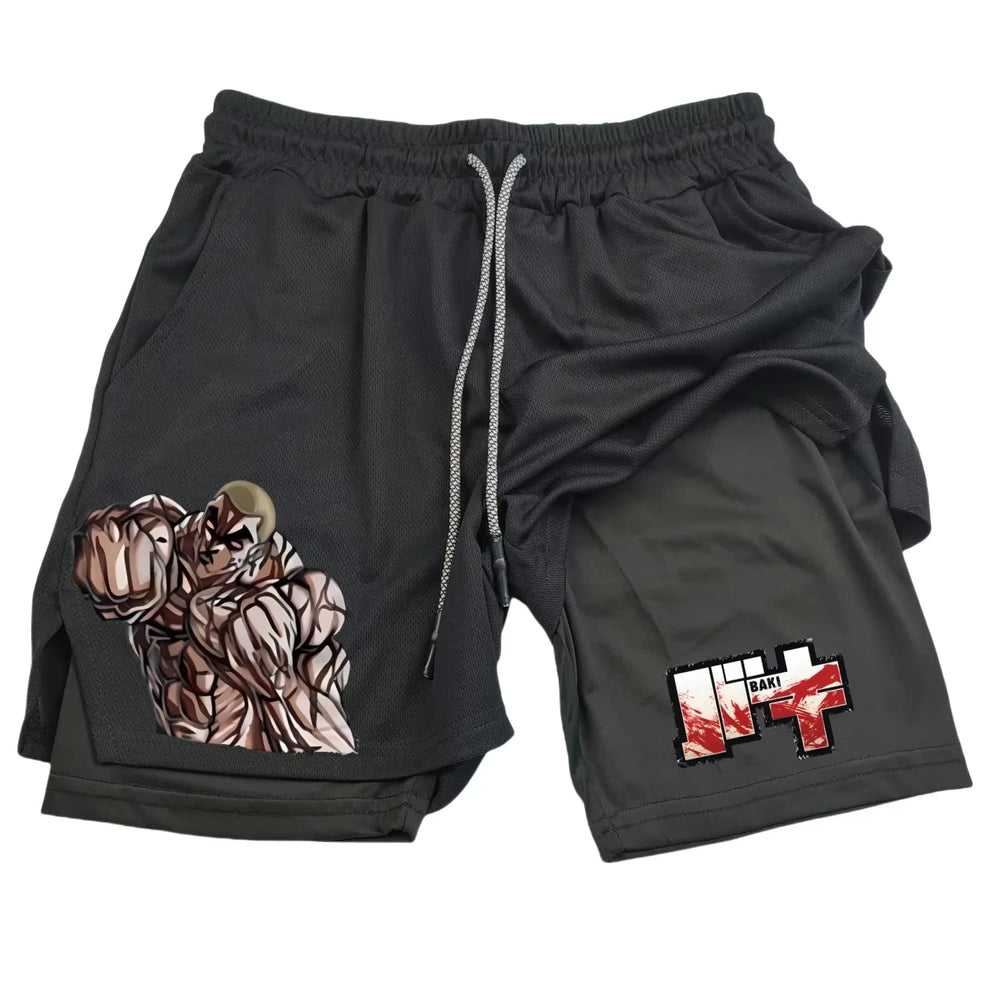 Baki Hanma Anime Men's 2-in-1 Gym Shorts – Quick-Dry Mesh Fitness Activewear 6
