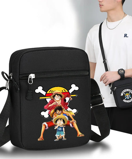 One Piece Men Shoulder Bag Anime Luffy Zoro Boy Oxford Cloth Crossbody Zipper Messenger Bags Outdoor Travel Small Phone Pouch