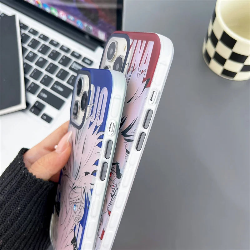 Laser Jujutsu Kaisen Phone Cases For iPhone 16 15 14 13 12 Pro Max Japan Anime Soft Back Cover