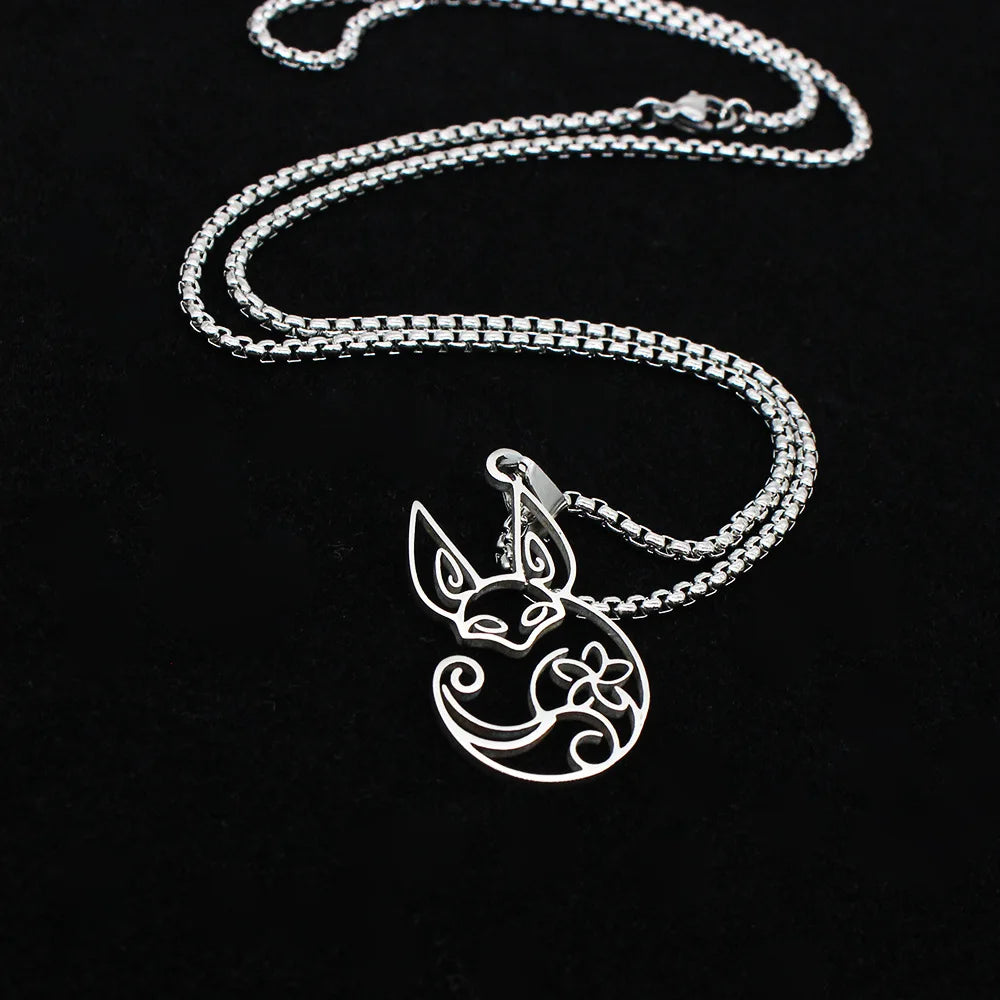 Anime Game Genshin Impact Tighnari Fox Necklace Stainless Steel Cosplay Accessories Cute Pendant Sweater Chain Jewelry