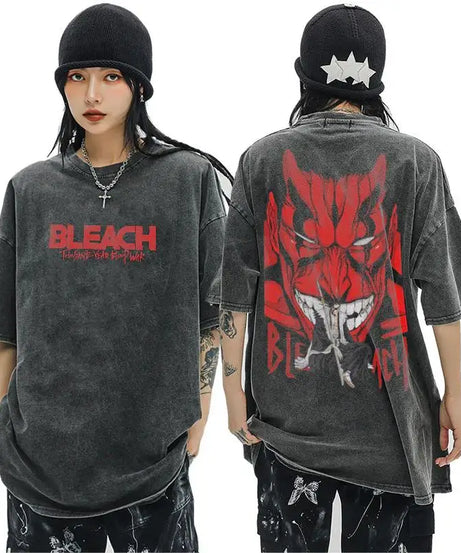 Anime Tshirts Men Women Bleach Zaraki Kenpachi Printed Acid T-Shirt Cotton Graphic Punk Harajuku Tees Men's Clothing