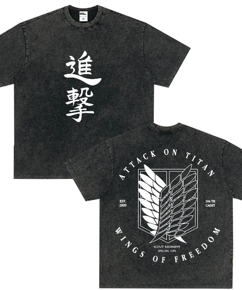 Tshirts Anime Attirtsack on Titan Washed T-shirt Vintage Wears Men Women Fashion Clothes tshirt for Teens