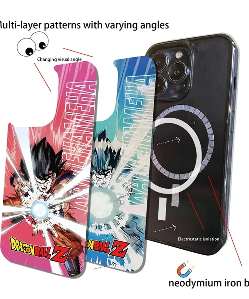 For Magsafe Magnetic Dragon Ball Phone Case For iPhone 16 15 14 13 12 17 Goku Vegeta Saiyan 3D Changing Visual Cases