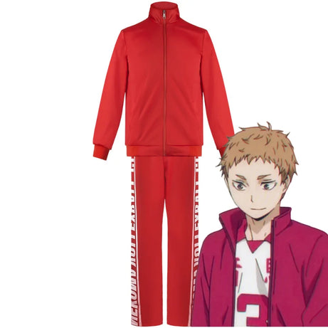 Anime Haikyuu! Yaku Morisuke Cosplay Costume Red Tracksuit Full Set