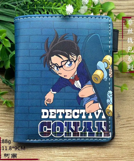 Conan anime peripheral cartoon student wallet card holder with zipper coin purse wallets wallet men PU birthday gift