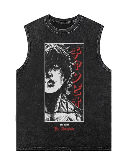 Anime Graphic Tank Tops Man Sleeveless Shirt Vintage Washed Vest  Summer Y2k Clothes Casual T Shirt Harajuku Streetwear