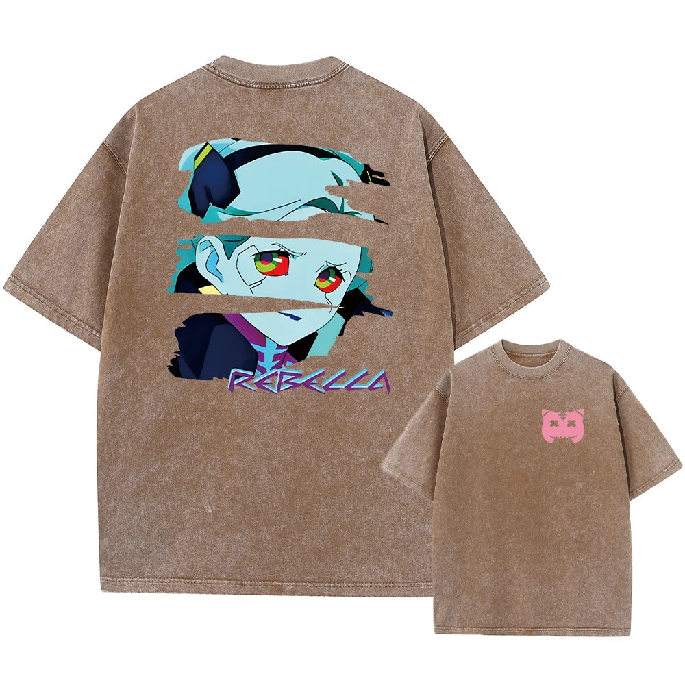 Cyberpunk Acid Anime Tee – Vintage Washed Streetwear Unisex T-Shirt