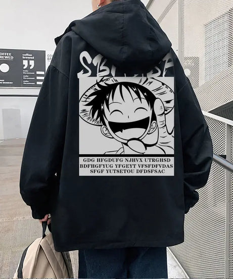 One Piece Monkey D. Luffy Anime Hooded Jacket Spring and Autumn New Men's Short Style Hooded Top Loose Large Coat