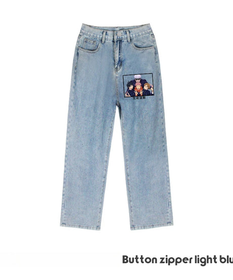 JUJUTSU KAISEN Gojo Yuji Megumi Sukuna Anime Daily Trousers Loose Spring and Autumn Wide Leg Pants Casual Jeans