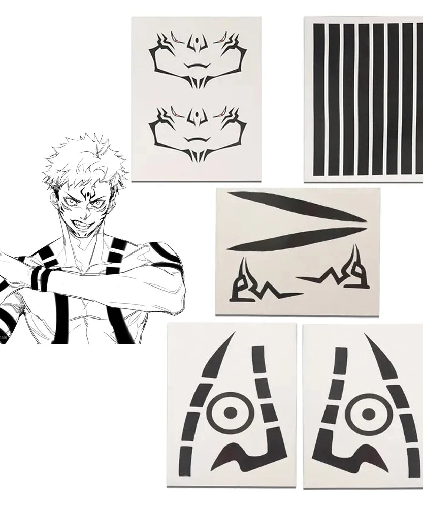 Anime Jujutsu Kaisen Ryomen Sukuna Full Body Tattoo Cosplay Waterproof Sticker Halloween Masquerade Fake Tattoo Stickers Prop