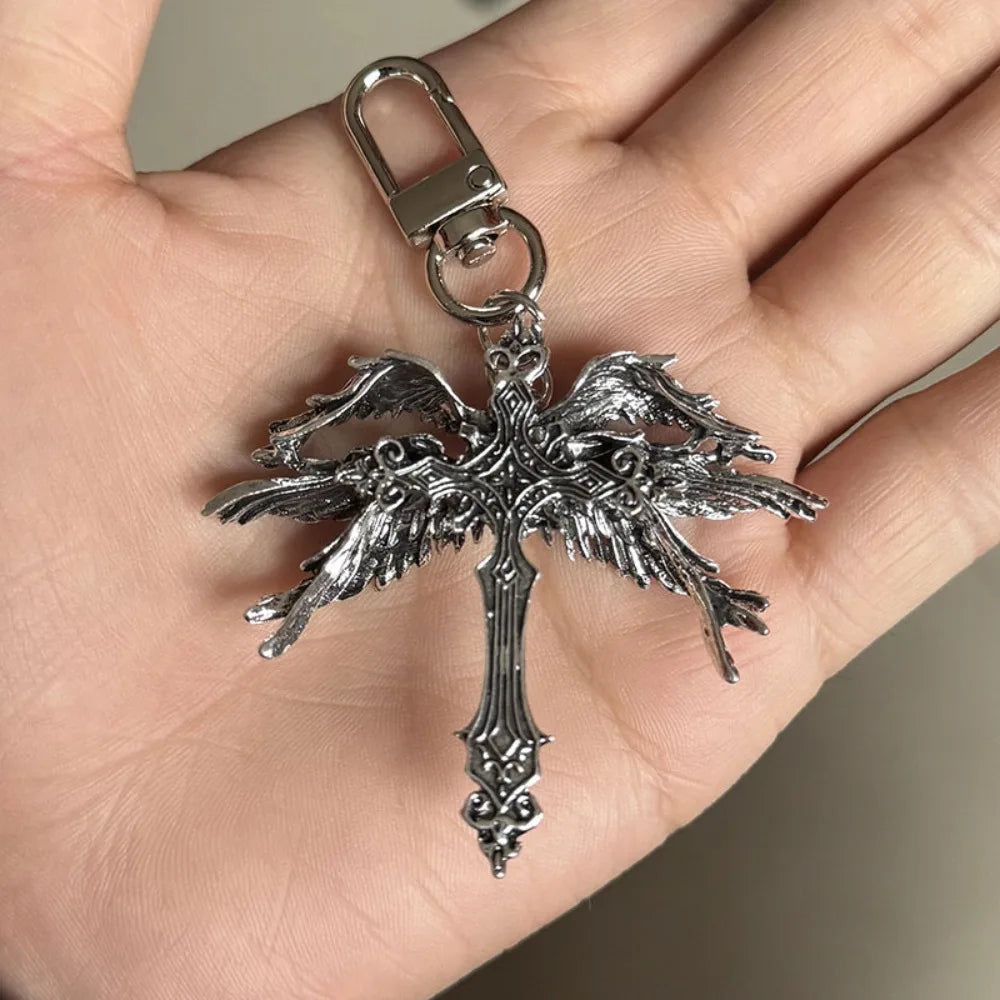 Retro Gothic Jesus Wings Cross Pendant Necklace Jewelry for Men Women Large Vintage Dark Punk Religious Amulet Necklaces Gifts