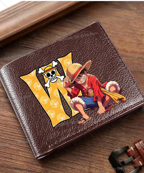 Anime Luffy Men Pu Wallet One Piece Letter A-Z Foldable Short Wallet Man Portable Credit ID Card Holder Male Pocket Coin Purse