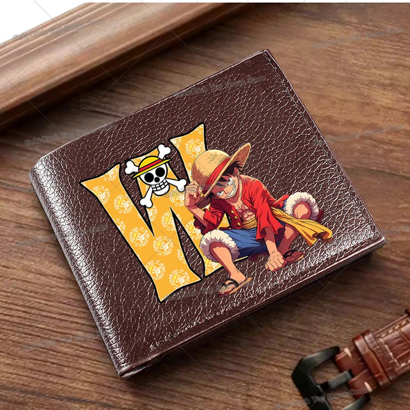 Anime Luffy Men Pu Wallet One Piece Letter A-Z Foldable Short Wallet Man Portable Credit ID Card Holder Male Pocket Coin Purse
