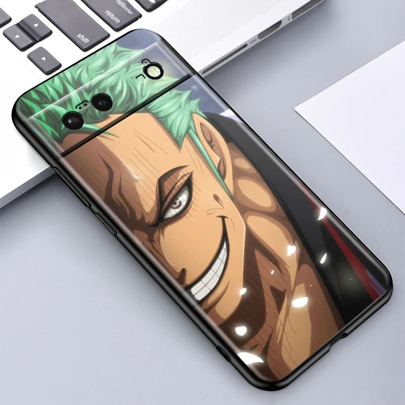 One Piece Anime Zoro Luffy For Google Pixel 9 8 7A 7 6A 6 5A 5 4 4A XL 5G Black Silicon Shockproof Shell Cover Phone Case