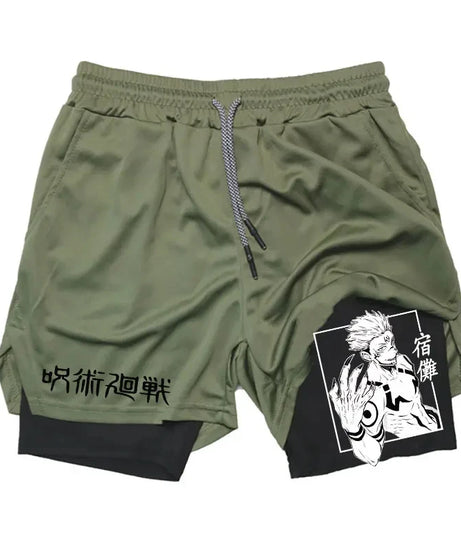 Anime Gym Shorts 2 In 1 Double Layer Men Workout Sports Jogging Sportwear Training Sport Shorts Male Summer Performance Shorts