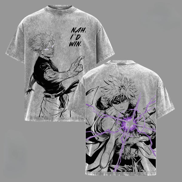 Gojo Satoru Jujutsu Kaisen Printed T-Shirt – Vintage Washed Cotton Anime Tee