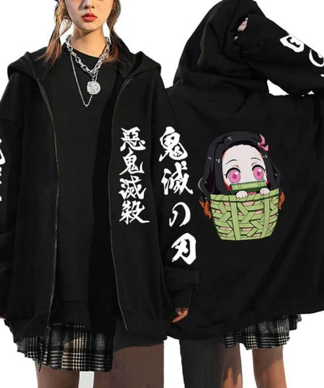 Demon Slayer Zipper Sweatshirts Zip Up Hoodie Anime Hoodies Unisex Hip Hop Streetwear Nezuko Kamado Graphic Y2K Clothes gifts