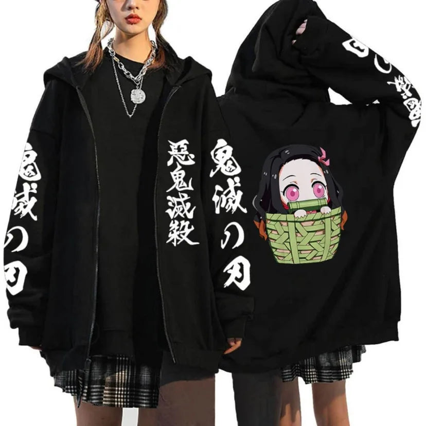 Demon Slayer Zipper Sweatshirts Zip Up Hoodie Anime Hoodies Unisex Hip Hop Streetwear Nezuko Kamado Graphic Y2K Clothes gifts