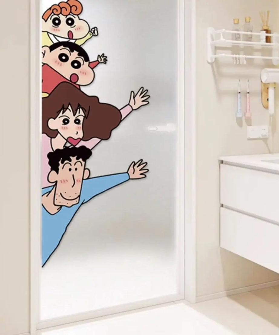 Ins style Crayon Shin chan Wall Stickers Cute and Funny Anime Glass Window Stickers Shop Decoration Door Stickers
