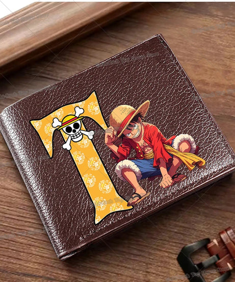 Anime Luffy Men Pu Wallet One Piece Letter A-Z Foldable Short Wallet Man Portable Credit ID Card Holder Male Pocket Coin Purse
