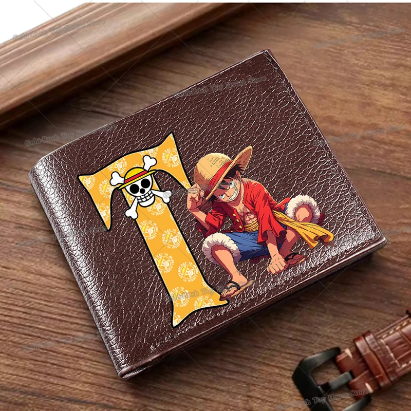 Anime Luffy Men Pu Wallet One Piece Letter A-Z Foldable Short Wallet Man Portable Credit ID Card Holder Male Pocket Coin Purse