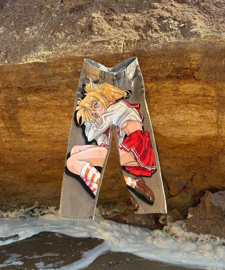 Harajuku Hip-hop Streetwear Trousers Women Y2K Retro Animation Print Baggy Jeans Men Goth High Street Loose Wide-leg Pants