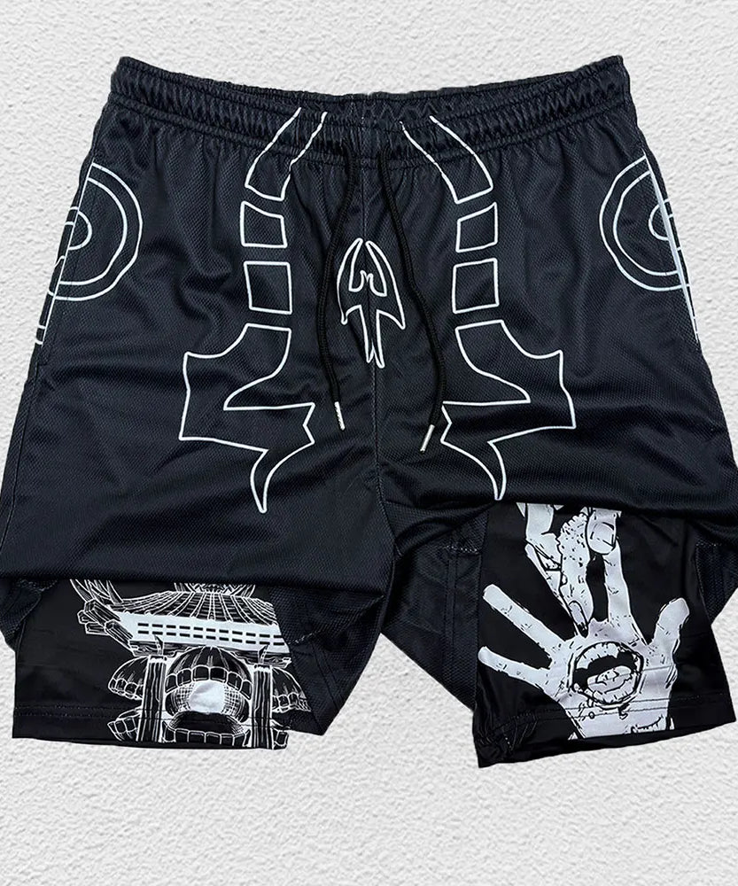 Summer Gym Shorts Anime Jujutsu Kaisen Print 2 in 1 Performance Shorts Fitness Quick Dry Compression Sports Short Pants