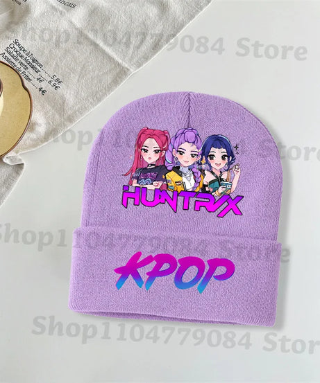 Kpop Demon Hunters Kawaii Knitted Hat for Girls Anime Cute Knit Hats Children Autumn Winter Windproof Warm Hats Gifts