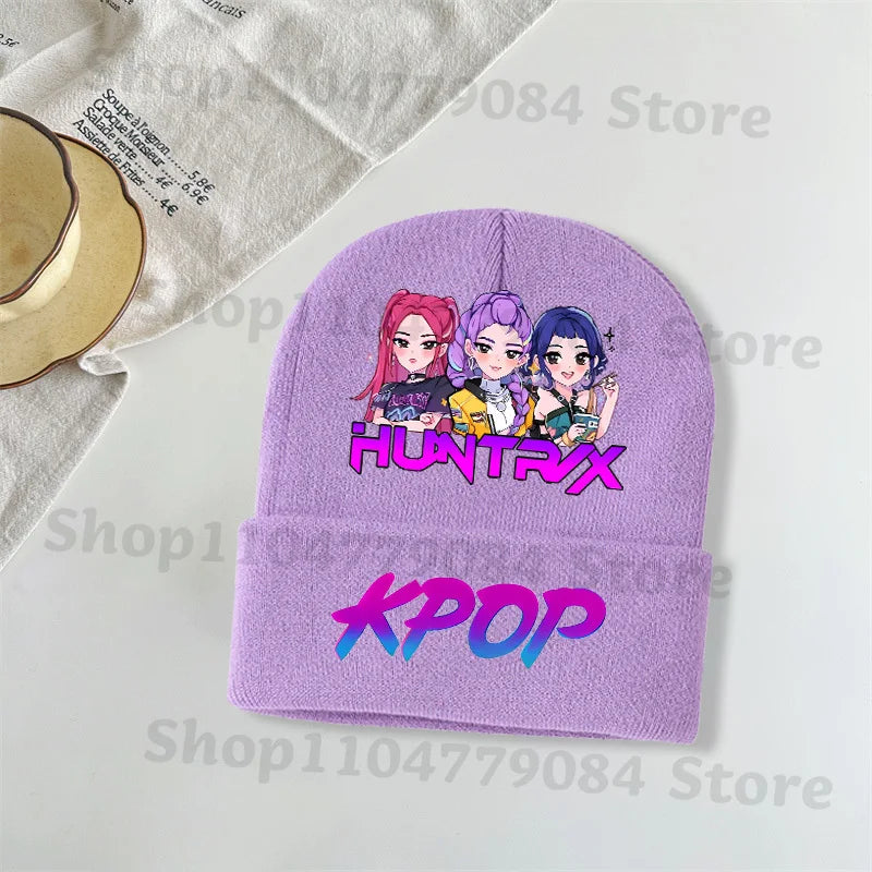 Kpop Demon Hunters Kawaii Knitted Hat for Girls Anime Cute Knit Hats Children Autumn Winter Windproof Warm Hats Gifts