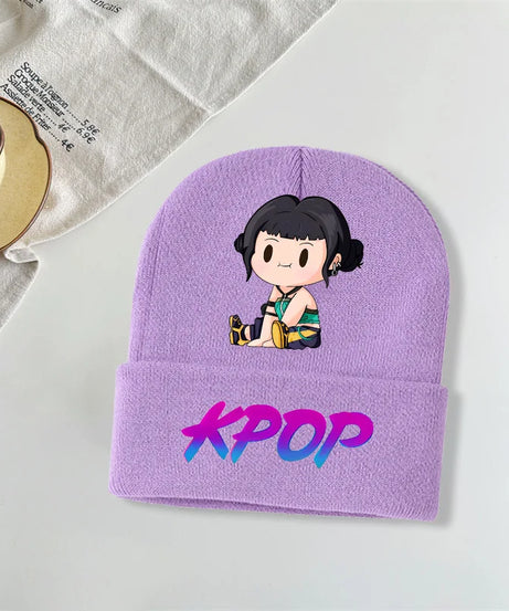 Kpop Demon Hunters Kawaii Knitted Hat for Girls Anime Cute Knit Hats Children Autumn Winter Windproof Warm Hats Gifts