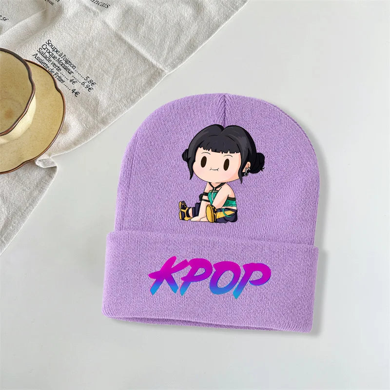 Kpop Demon Hunters Kawaii Knitted Hat for Girls Anime Cute Knit Hats Children Autumn Winter Windproof Warm Hats Gifts