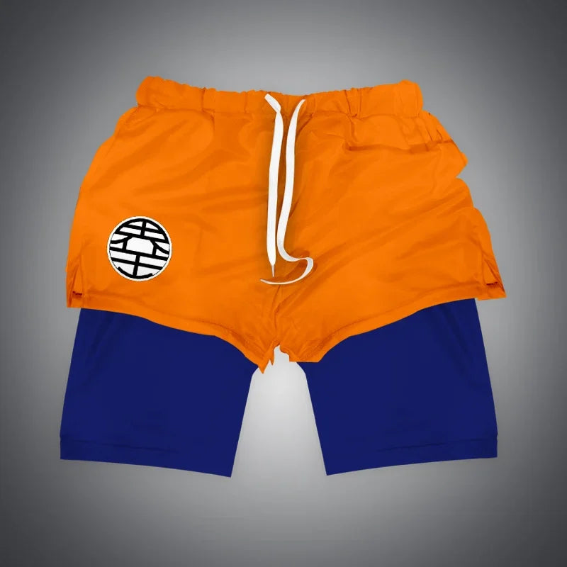 One Piece x Naruto x Dragon Ball 2-in-1 Men’s Gym Shorts – Quick-Dry & Breathable Sportswear