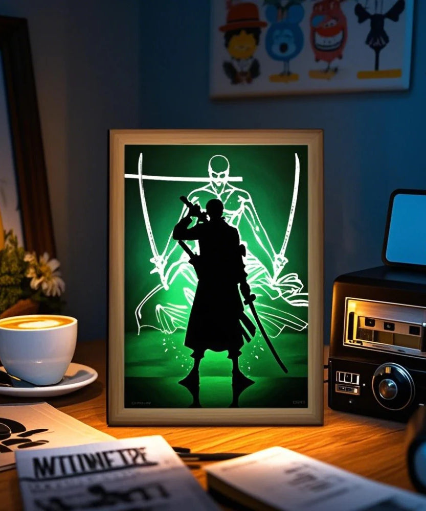 Anime Light Painting Photo Frame One Piece Luffy Zoro LED Night Light Birthday Gift Manga Bedroom Decor Original Art Moon Lamp