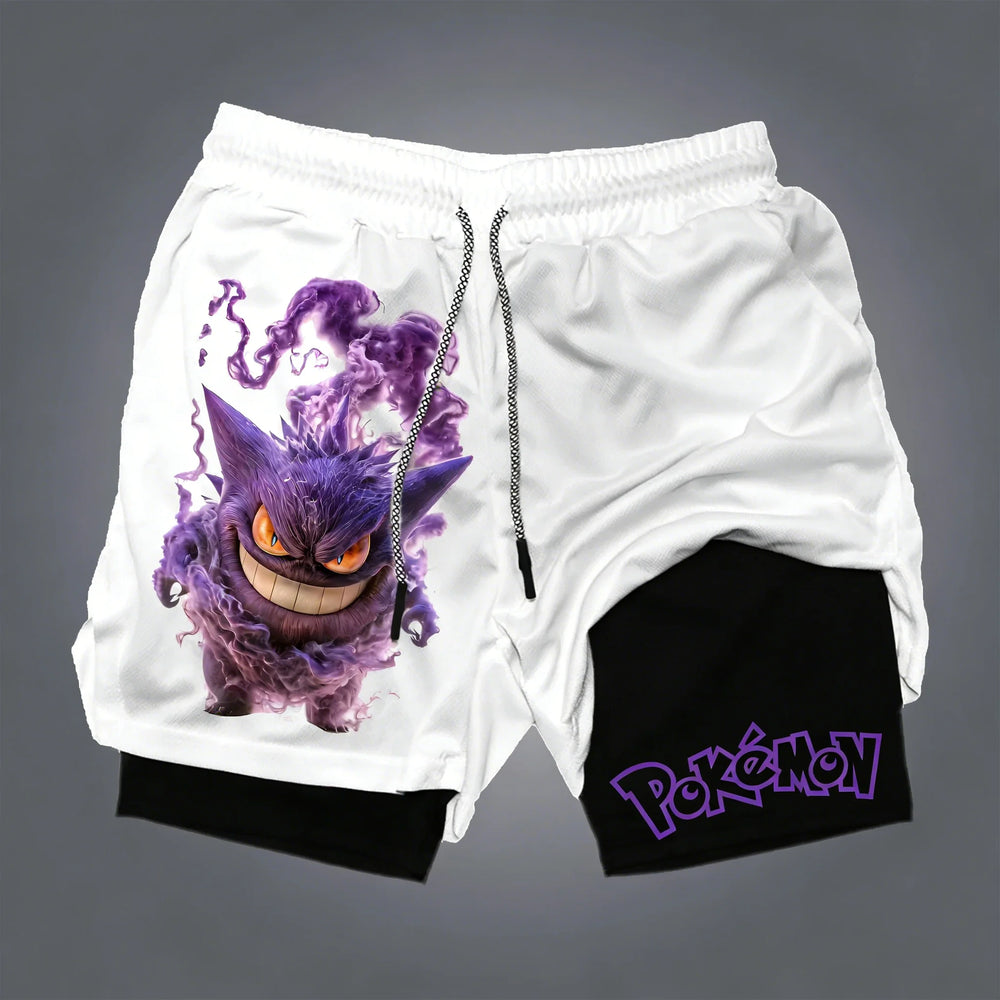 Pokémon Anime Printed Double Layer Shorts – Premium Mesh Fitness & Running Pants for Men 4