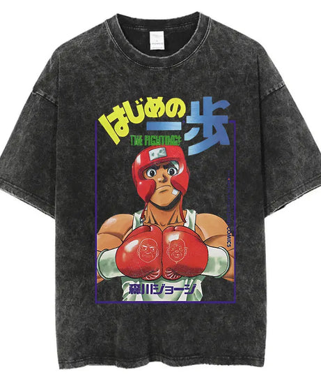 Mens Wash Tshirt Anime Hajime No Ippo T-shirt Hip Hop Street Harajuku Kamogawa Boxing Gym KBG Print Cotton Breathable Top Tee
