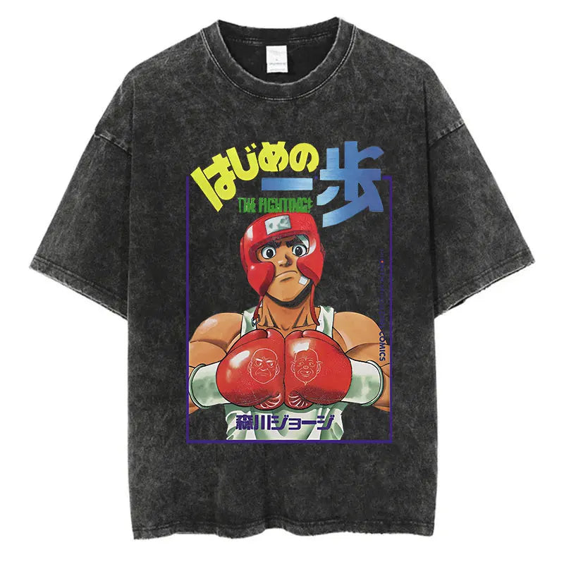 Mens Wash Tshirt Anime Hajime No Ippo T-shirt Hip Hop Street Harajuku Kamogawa Boxing Gym KBG Print Cotton Breathable Top Tee