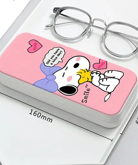 Snoopy Girl Korean Fresh Student Cute Disney Fashion Simple Anti-fall Portable Anti-Stress Folding Glasses Case