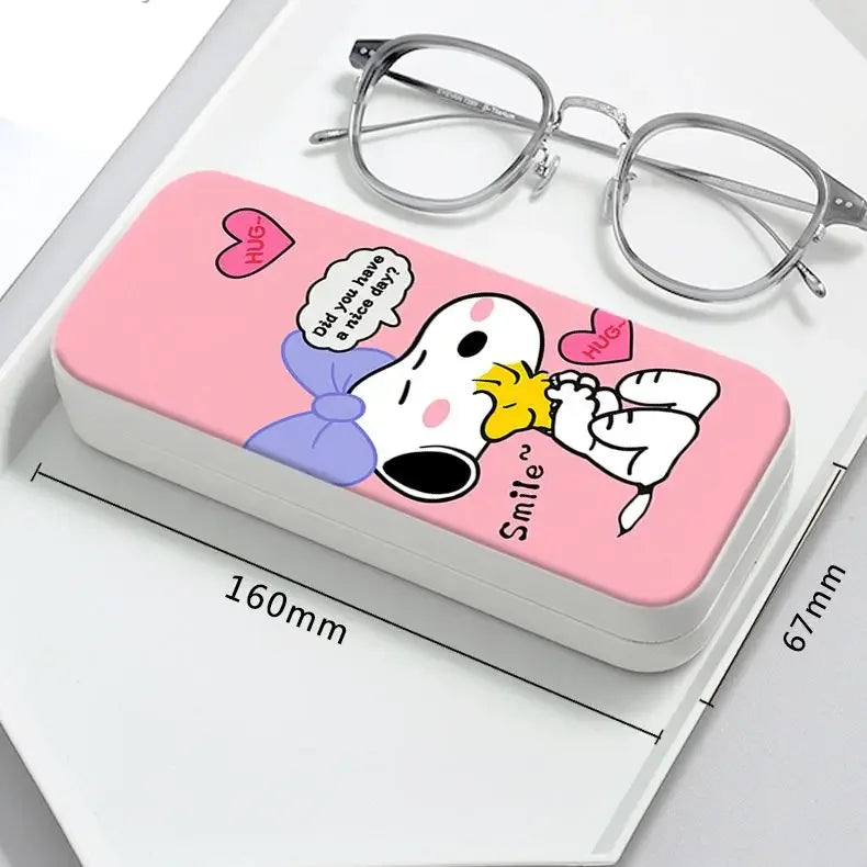 Snoopy Girl Korean Fresh Student Cute Disney Fashion Simple Anti-fall Portable Anti-Stress Folding Glasses Case